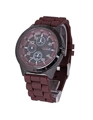 Sotijobs Unisex Men Women Silicon Band Black Frame Wrist Watch Coffee