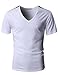 H2H Men's Vintage Shoulder Zipper T-Shirts with V-Neck Short Sleeve
