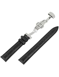 18mm Alligator Grain Leather Watch Band Strap Push Button Deployment Clasp Color Black