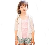 Honey baby 　子供服 ボレロ　カーディガン 七分袖　 ボレロフォーマル 綿 カーディガン　シンプル 無地　日焼け 冷房 対策 (140cm, ホワイト)