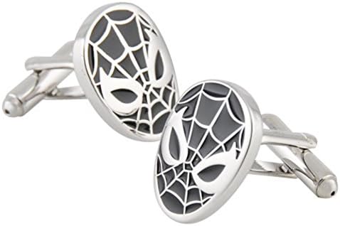 AAZZ Rhodium Plated Men's Wedding Cufflinks Super Hero Cufflinks for Shirts (Black Spiderman)