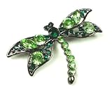 Green Austrian Rhinestone Dragonfly Antique Silver-Tone Brooch Pin