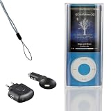 Wicked Chili Crystal Case Transparent für Apple iPod Nano 5G + Halsband + 220V USB Netzteil 1,0A schwarz + 12/24V KFZ USB Ladegerät / mit Displayschutz / Nano 5. Generation