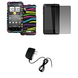 EMPIRE Sprint HTC EVO Design 4G Black with Multi Color Zebra Stripes Rubber ....