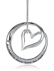 Sterling Silver "A Mothers Love Has No End" Open Heart Circle Pendant Necklace, 18"