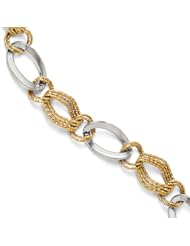 Leslies 14k Two-tone Polished and Textured Fancy Link Bracelet Length 8"