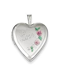 Sterling Silver 20mm Diamond-Cut & Enameled Love Heart Locket