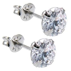 14KT White Gold .47 Carat Cubic Zirconia SOLITAIRE Stud Earrings