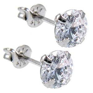 14KT White Gold .47 Carat Cubic Zirconia SOLITAIRE Stud Earrings