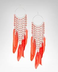 Wood Bead & Feather Hoop Earring