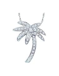 14k White Gold Natural Round Diamond Womens Ladies Fancy Palm Tree Beach Nautical-theme Pendant with 18" Chain - .25 (1/4) Ct.t.w.