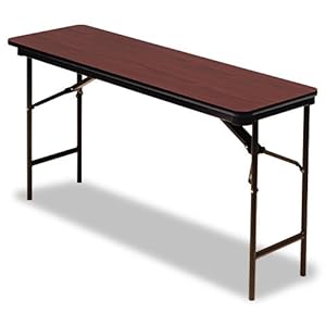 Photo 1 of (DAMAGED CORNER) Iceberg Ice55274 Premium Wood Laminate Folding Table With Brown Steel Legs, 18-inch L X 60-inch W X 29-inch H, Mahogany