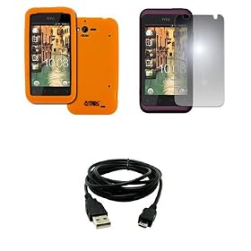 EMPIRE Verizon HTC Rhyme Orange Silicone Skin Case Cover + Mirror Screen Protector + USB Data Cable... by