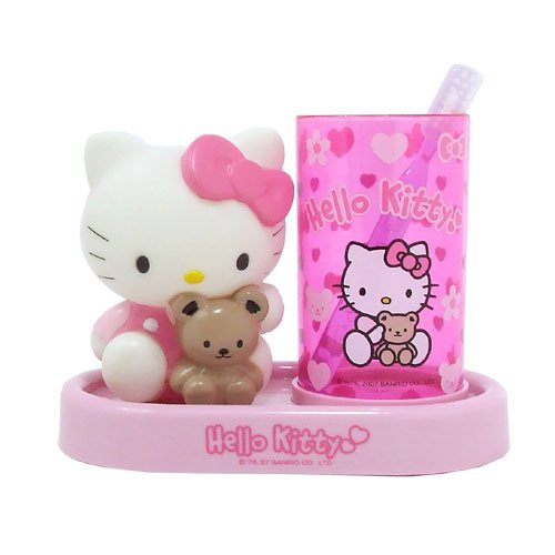 Childrens Toyshop  Spielwaren : Zahnputz-Becher Hello Kitty Groesse: 18 x 15 cm Farbe: pink Lieferumfang: 4teilig