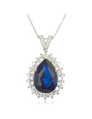 Bold Synthetic Sapphire Pear Pendant-18"