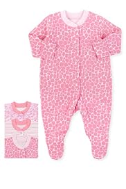 3 Pack Pure Cotton Assorted Sleepsuits