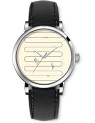 SPRAWL Aanalog Fashion Series Silver Ladies Watches of Genuine Black Leather Strap,Unique Wrist Watch for Women Girls Designed with Lines with voltage