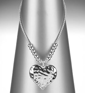 Battered Heart Pendant Diamanté Necklace