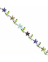 Genuine .925 Sterling Silver 7.75Inch Multi-Color Semi-Precious Floral Bracelet . 100% Satisfaction Guaranteed.