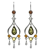 Sterling Silver Multicolor Amber Classic Fishhook Earrings
