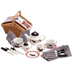 Ernest the Bear Scotty Dog Tea Set Basket
