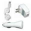3 in 1 iPod Charger Kit, Home/Travel Charger, Car Charger, Retractable USB kit.
