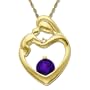 10k Yellow Gold Round Amethyst and Diamond-Accent Mother's Jewel Heart Pendant, 18"