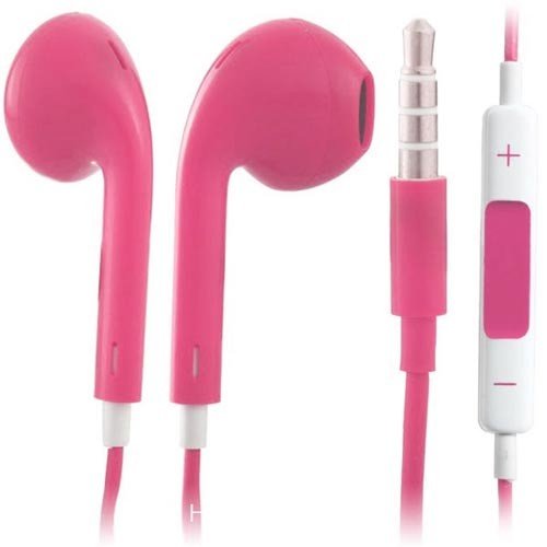 Hot Pink High Quality Earphones Earbuds EarPods 3.5mm with Remote and Mic for the iOS Devices - compatible with Apple iPhone 5S 5C 5 4S 4 3 iPad Air mini2 mini 4 3 2 iPod Touch 5th iPod Nano 7th