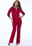 Roamans Plus Size Animal Trim Velour Jogging Suit (WINE,1X)