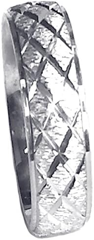 18k White Gold 5 Millimeters Wedding Band Ring with Diamond Cut.