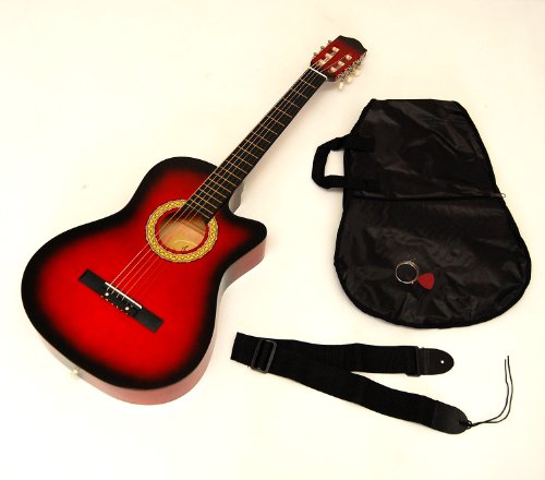 rot-schwarze Cutaway Westerngitarre mit Gitarrentasche und Gurt