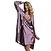 Amybria Women Silk Lace Long Sleeve Pajamas Robe One Set