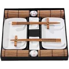 Asia Tisch und Geschirrset 10-teilig bestehend aus 2 gro�en Serviersch�lchen, 2 kleinen Serviersch�lchen, 4 Essst�bchen und 2 Platzdecken aus Bambus