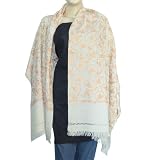 White Embroidered Scarves Stoles in Wool 80 x 27 inches (esrf049)