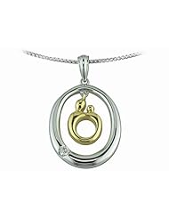 0.03 cttw Mother and Child® Sterling Silver Oval Pendant and 14kt Yellow Gold Charm with Diamond by Janel Russell