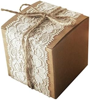 10 Pack of Square Kraft Boxes With Orchid Motif Lace and Twine