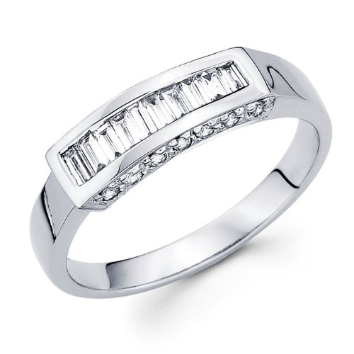 Diamond Anniversary Ring 14k White Gold Fancy Wedding Band (0.39 Carat)