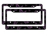 A Set of 2 Plastic License Plate Frames Butterfly Series - Purple