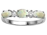 0.54 cts Genuine Opal and Diamond 3 Stone Band - 14kt White or Yellow Gold