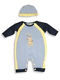Beyond Basics Kids - Newborn Baby Boys Long Sleeved Coverall with Matching Cap, Yellow, Blue