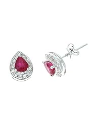 1.04CTW 14K White Gold Genuine Ruby and Diamond Stud Earrings
