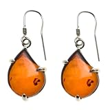 Certified Genuine Cognac Amber and Sterling Silver Prong Earrings