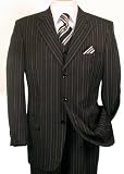 Review   / CLASSIC 3PC 3 BUTTON BLACK MENS SUIT WITH PINSTRIPE BY: JEAN PAUL. SUPER 130'S EXTRA FINE ITALIAN WOOL