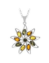 Sterling Silver Multi-Color Amber Star Pendant Necklace , 18"