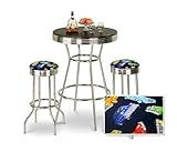 Chrome Bar Table & 2 Chrome Finish Old Car Oldsmobile Fabric Seat Barstools ....