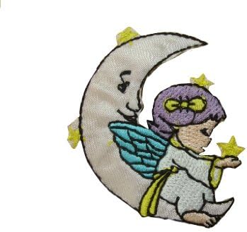 ANGEL GIRL ON MOON Iron On Patch (Lot of 2 pieces) Applique Motif Cartoon Children Decal 2 x 1.8 inches (5.3 x 4.9 cm)