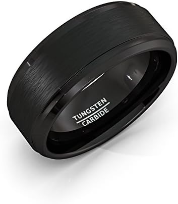 Mens Wedding Band Black Tungsten Ring Step Edge Brushed Surface 8mm Comfort Fit High Quality Tungsten Carbide (9)