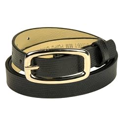Women's New Red or Black Classic Skinny Faux Lizard Belt 0.75 Inches By Landes