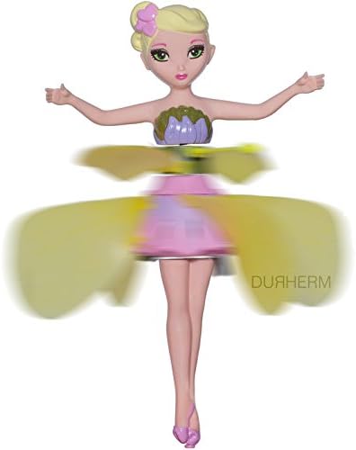 Beautiful Flying Fairy Doll Toy Flutter Through the Air for Kids Children Girls YELLOW
