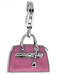 Sterling Silver Hand Bag Purse Charm for Bracelet, 9/16 in. (15mm) tall, Pink Enamel Finish